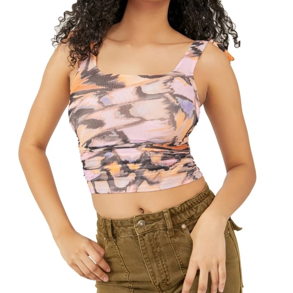 222. NWT Free People Printed Mesh Tie Strap Tank – Size S